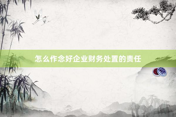 怎么作念好企业财务处置的责任