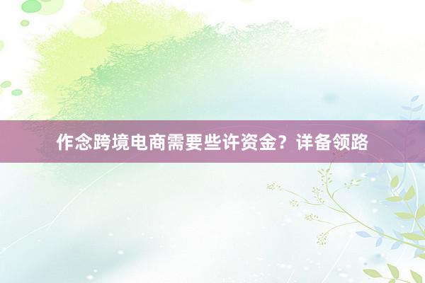 作念跨境电商需要些许资金？详备领路